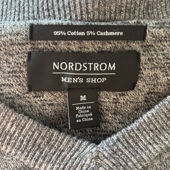 Nordstrom Men's Shop Grey Cotton & Cashmere V-Neck Sweater, Size Medium - Picture 7 of 8
